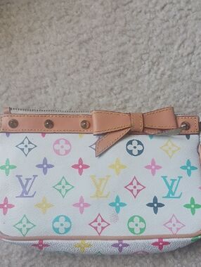 Louis Vuitton White Multicolor Monogram Canvas Bow Wristlet